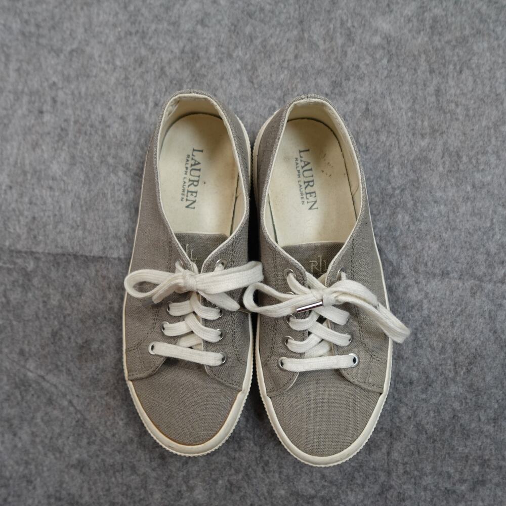 Ralph Lauren Sneakers Womens 6.5 Jolie Linen Lace Up Gray Fashion Casual - Picture 3 of 8